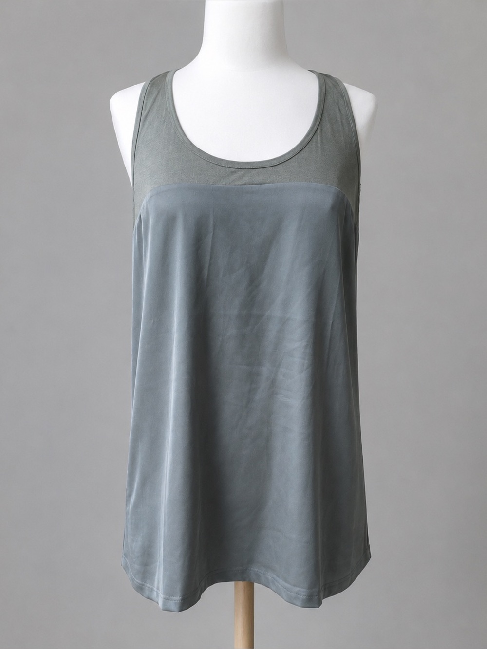 Ann Taylor Large Green Mixed Media Silky Racerback Tank Shell